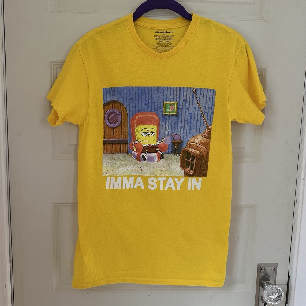Nickelodeon SpongeBob SquarePants Graphic T-Shirt Yellow Unisex Cotton Crew SZ S
